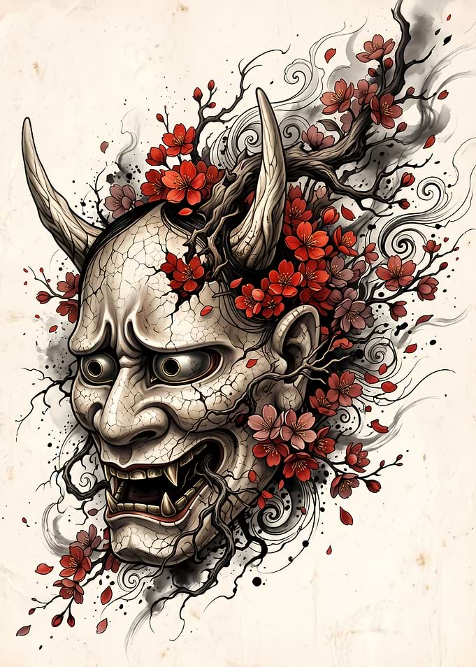 Hannya Mask with Cherry Blossoms