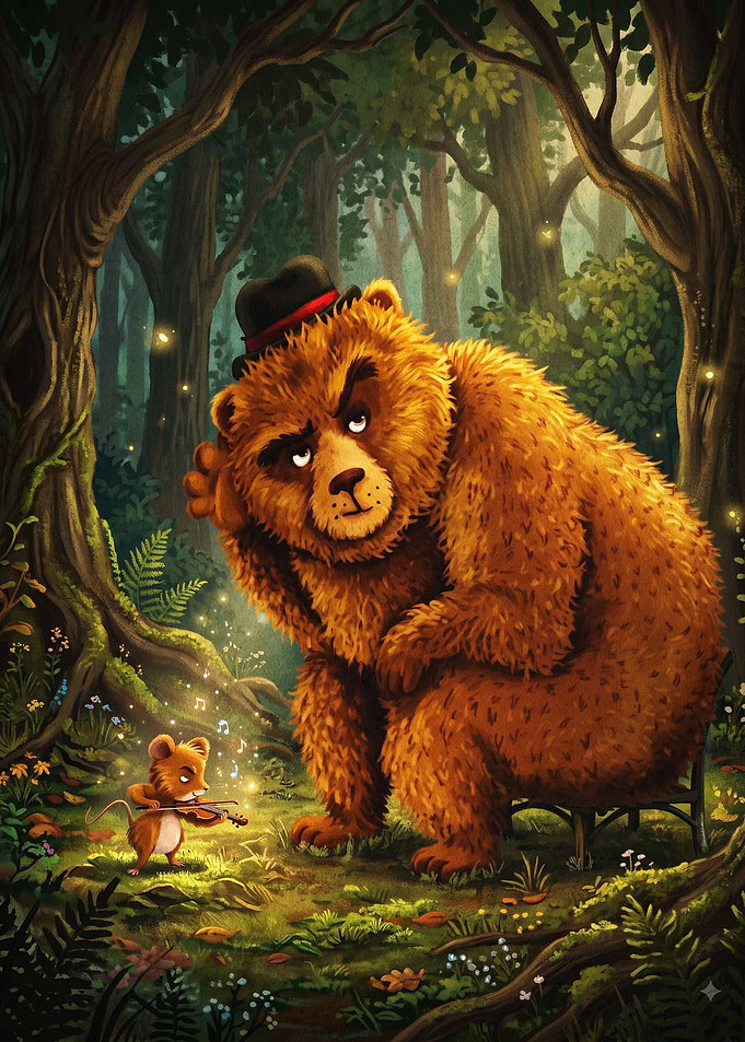 Bear and Mouse Forest Art Poster