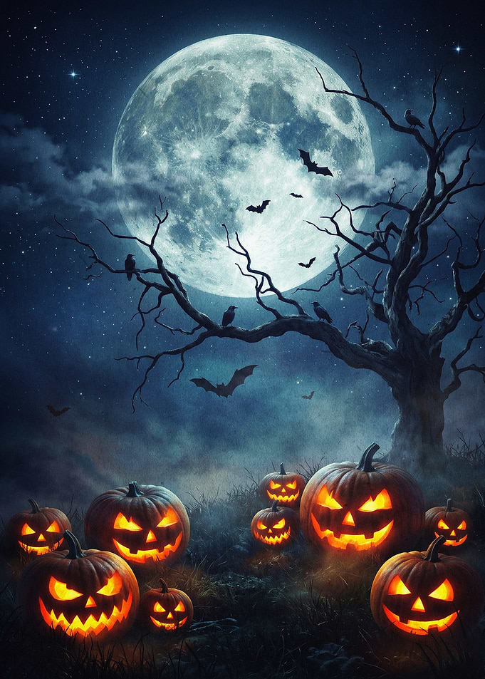 Halloween Pumpkins Full Moon Dark A