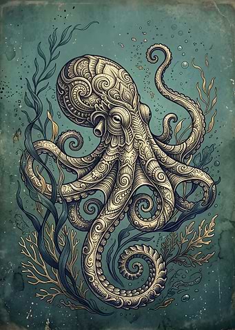 Ornate Mandala Octopus Underwater Illustration