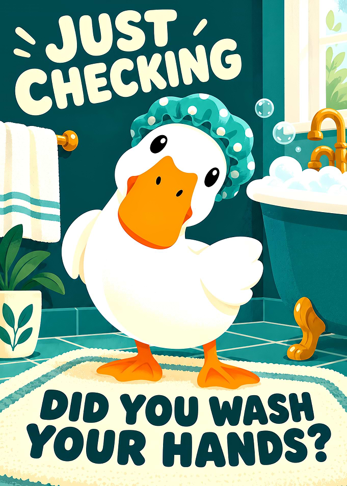 Cute Duck Bathroom Hygiene Poster