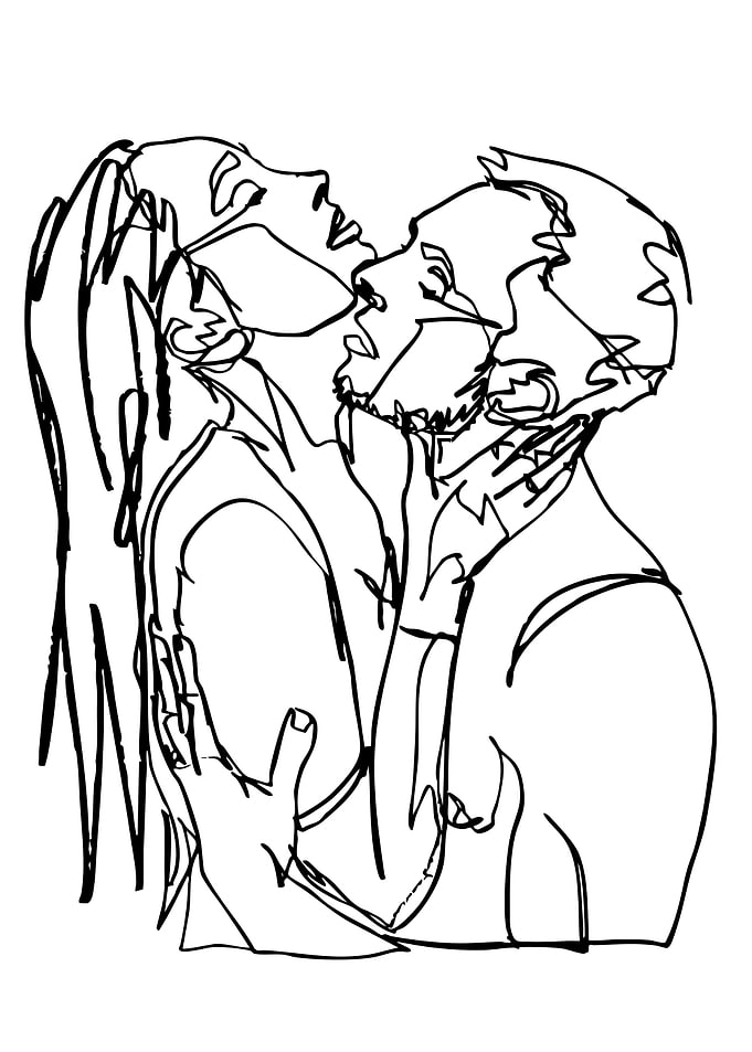 Minimalist Line Art Couple Embracing