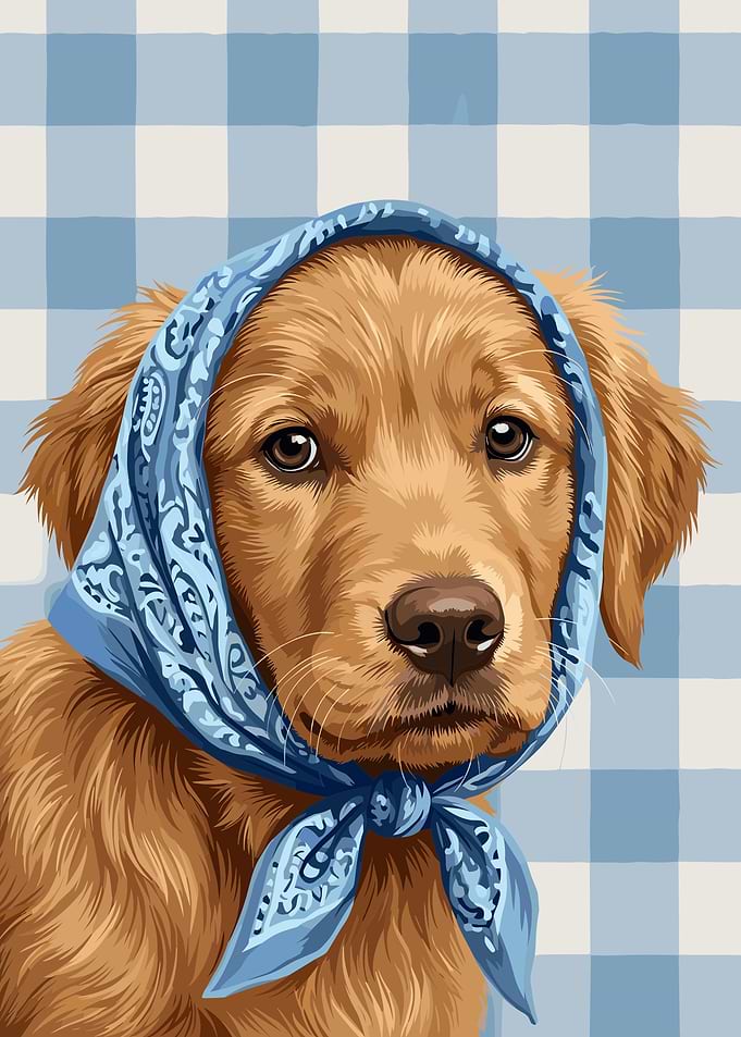 Golden Retriever Puppy in Blue Bandana