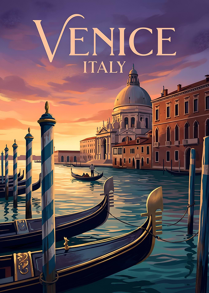 Venice Italy Travel Poster Sunset