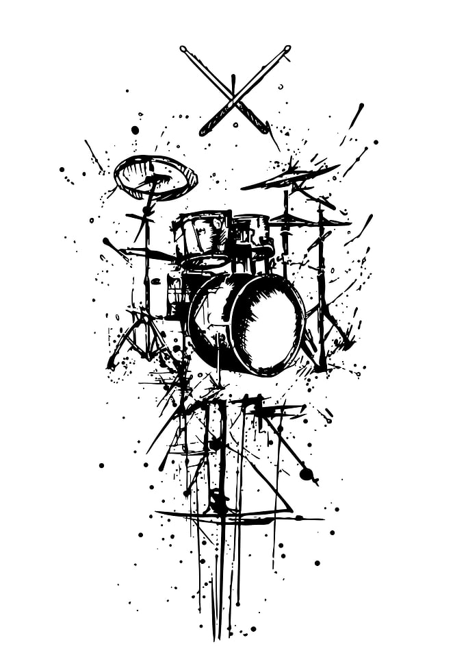 Abstract Ink Splatter Drum Kit Illustration