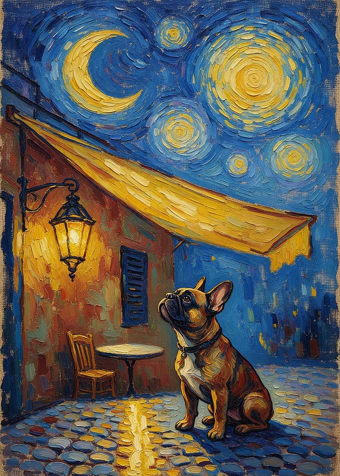 French Bulldog Under Starry Night Sky