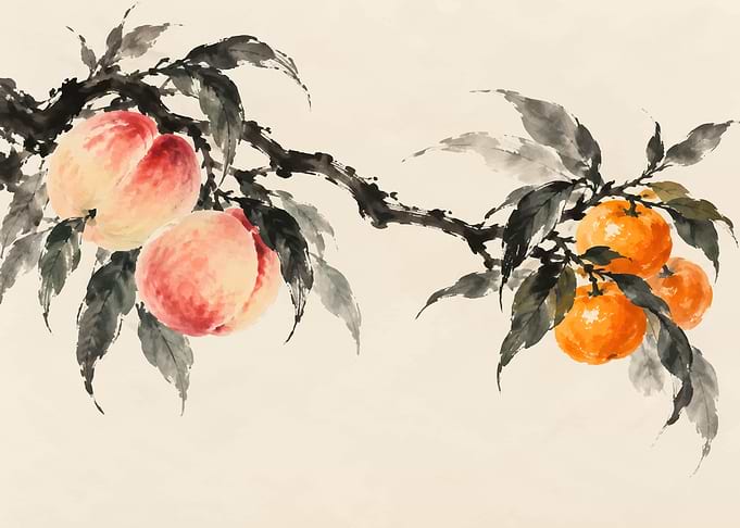 Traditional Chinese Ink Wash Fruit Painting