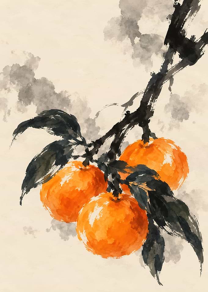 Watercolor Painting of Three Oranges