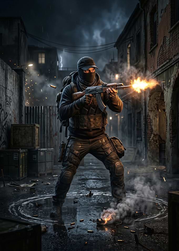 Soldier in Urban Combat Zone