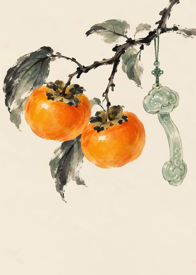 Traditional Ink Painting of Persimmons