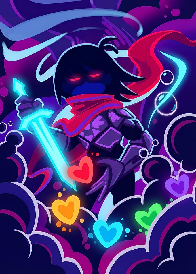 Kris from Deltarune with Glowing Hearts
