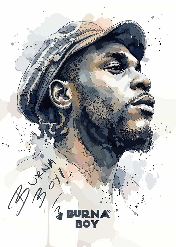 Burna Boy Watercolor Portrait Art