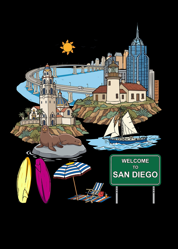 San Diego California Travel Souvenir Illustration