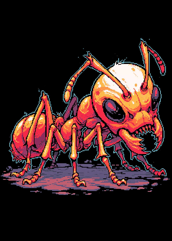 Pixel Art Red Ant Illustration