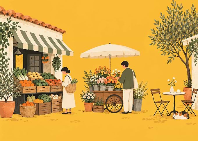 Charming Outdoor Market Scene Illustration