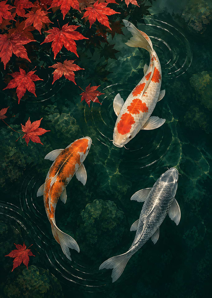 Koi Fish in Autumn Pond