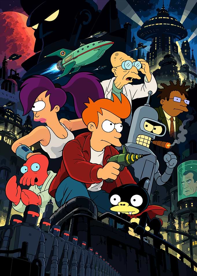 Futurama Pixel Art Ensemble Poster