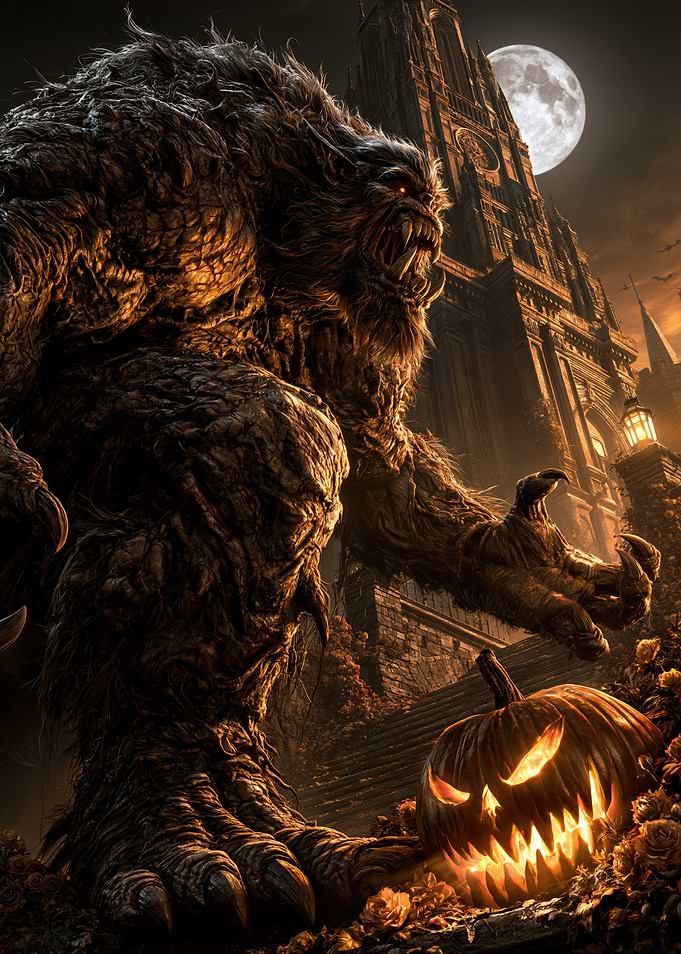 Werewolf and Jack-o'-lantern at Castle