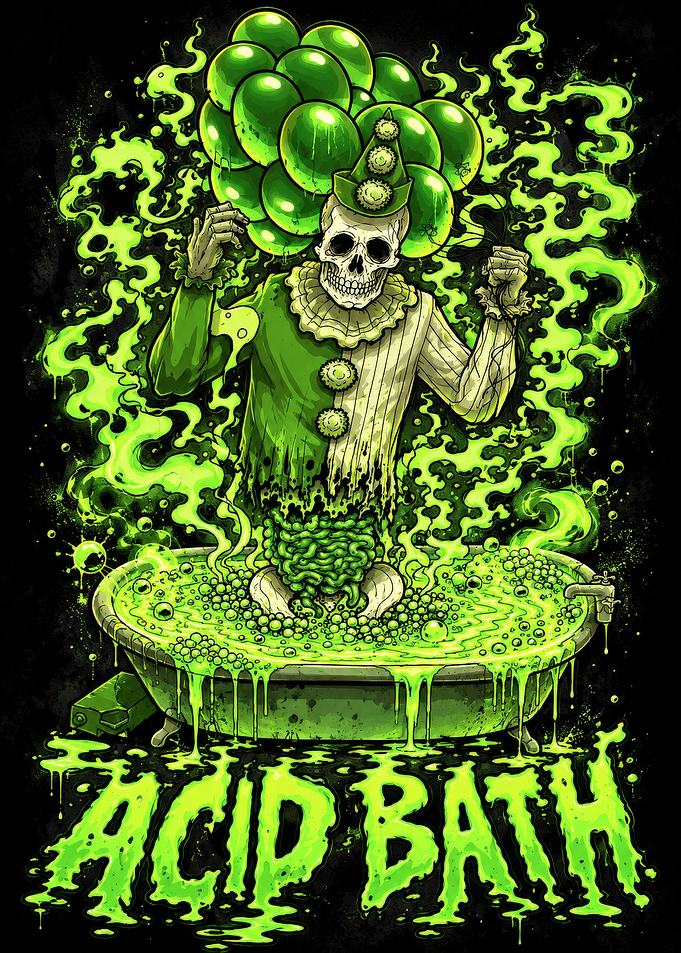 Acid Bath Clown Skeleton Illustration
