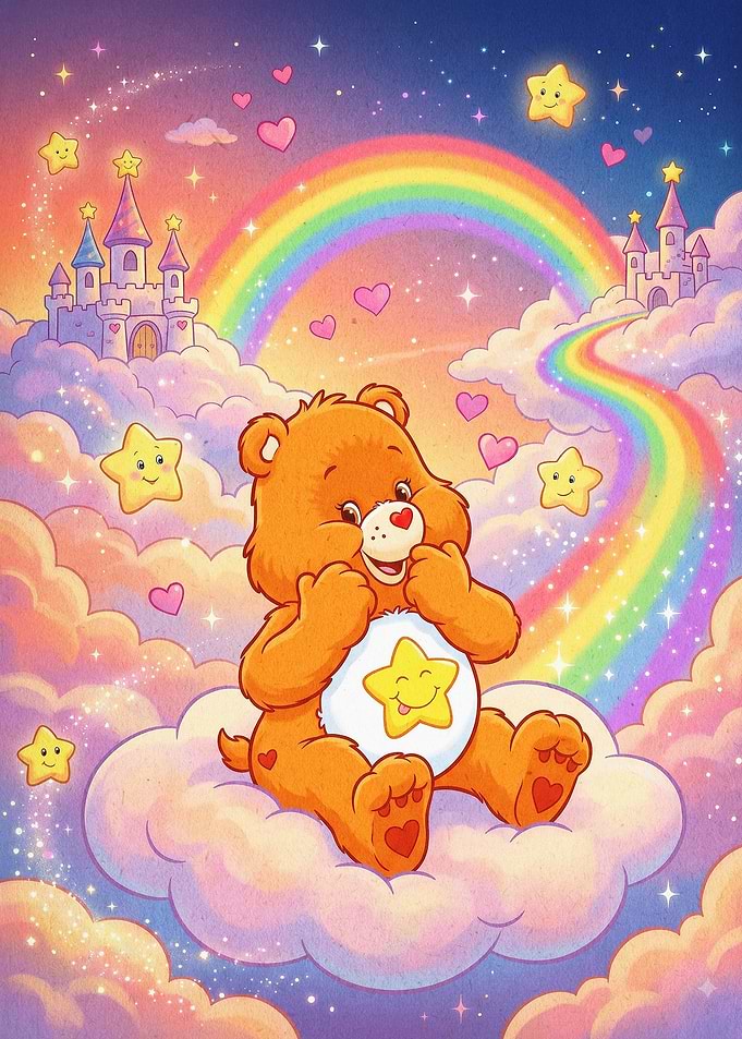 Cute Bear Rainbow Cloud Poster