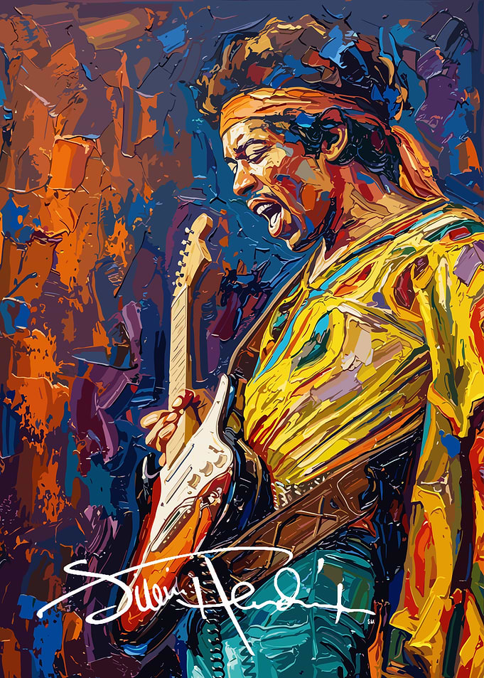 Jimi Hendrix Vibrant Oil Painting Portrait