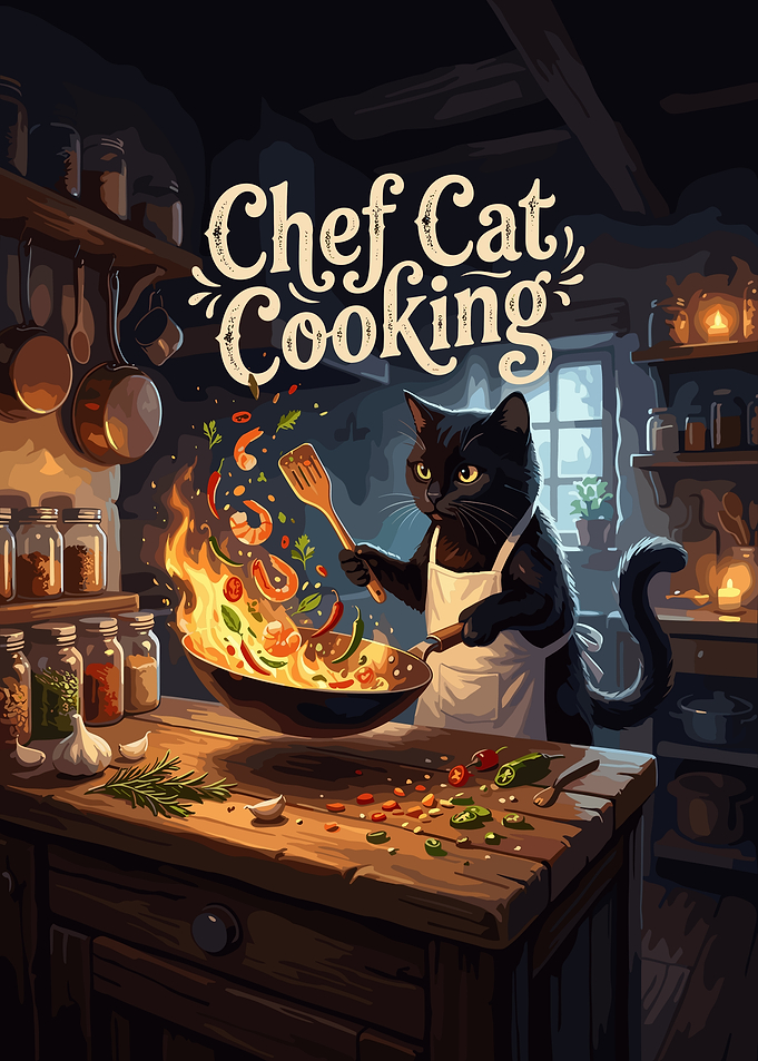Chef Cat Cooking Stir Fry