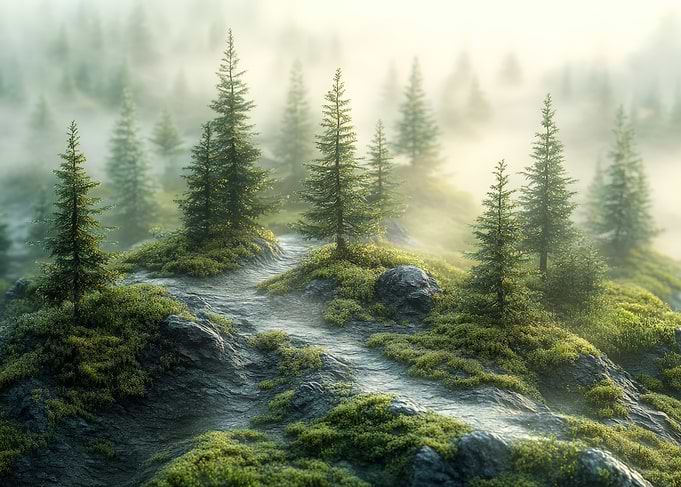 Misty Pine Forest Landscape