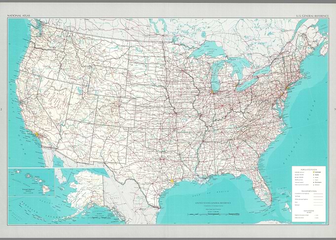 Vintage National Atlas Map of USA
