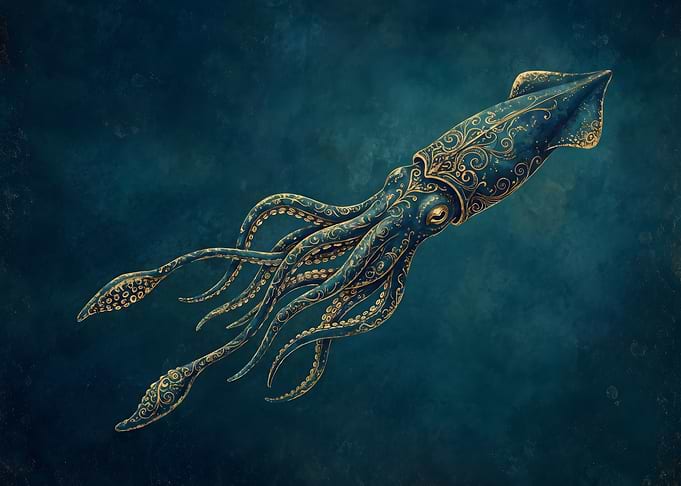 Ornate Golden Squid Illustration
