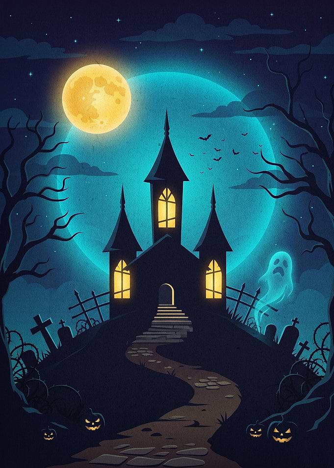 Haunted Castle Full Moon Halloween
