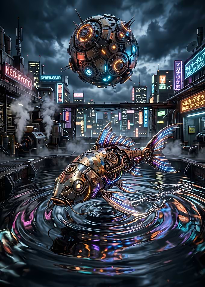 Cybernetic Koi Fish in Neo-Kyoto