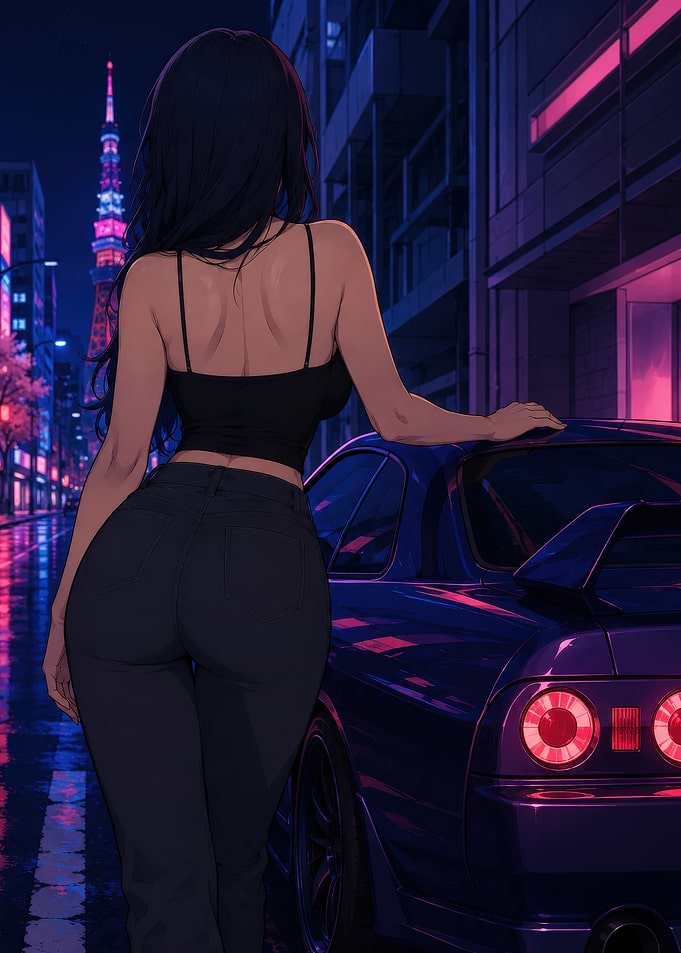 Anime Girl with Sports Car