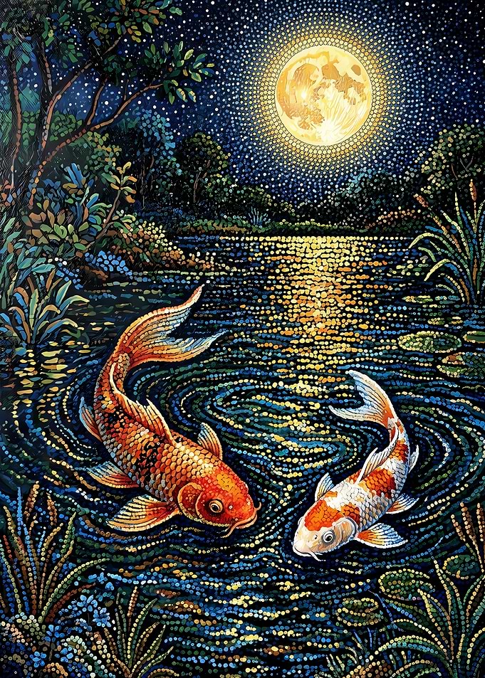 Koi Fish Under Full Moon