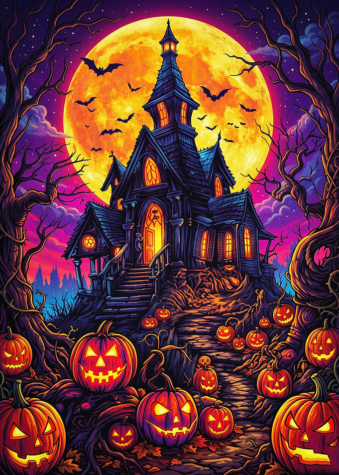 Haunted House Halloween Moon Art