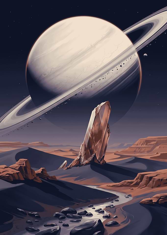 Surreal Alien Landscape with Ringed Planet