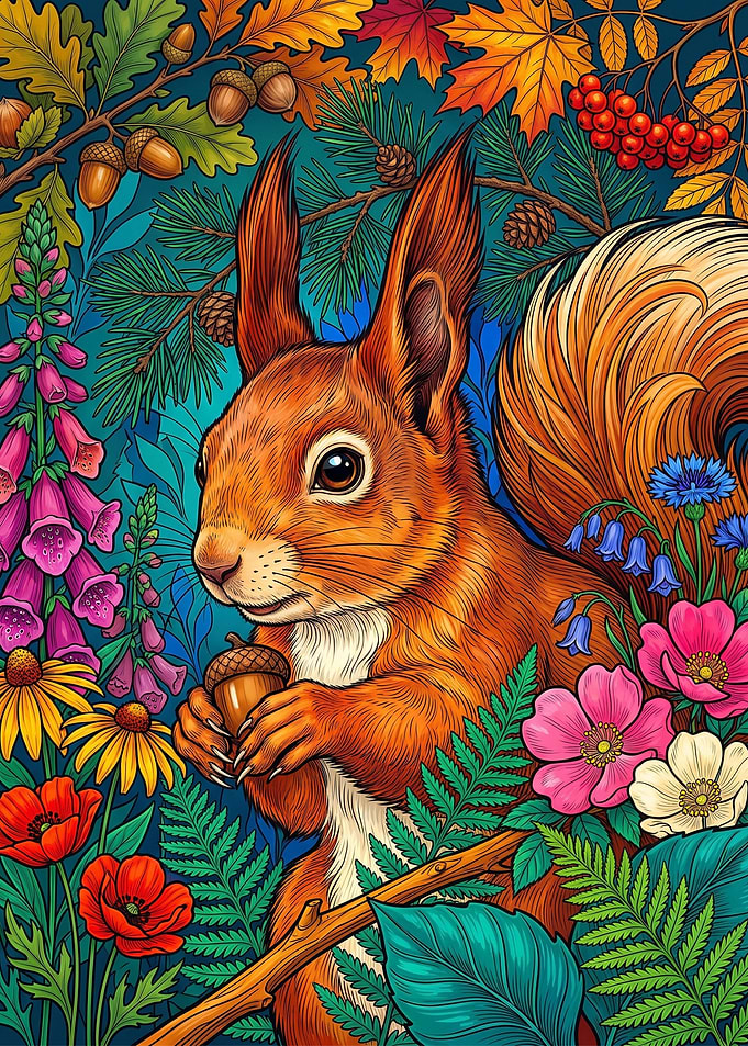 Vibrant Squirrel in Autumnal Garden