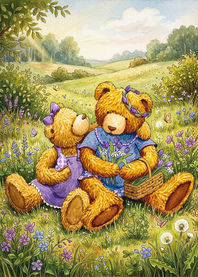 Teddy Bears Picnic Watercolor Art