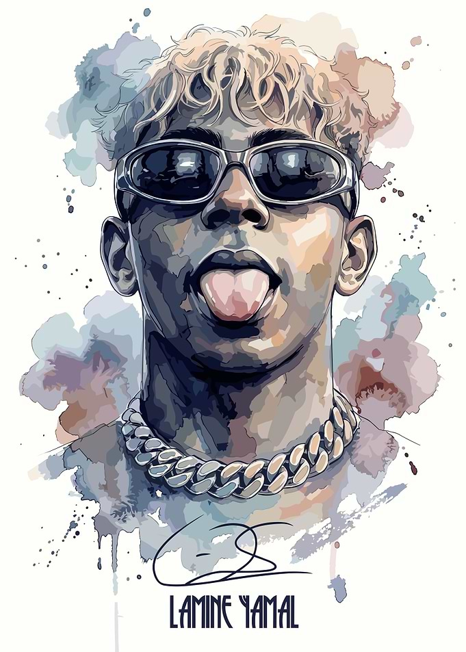 Lamine Yamal Watercolor Portrait Illustration