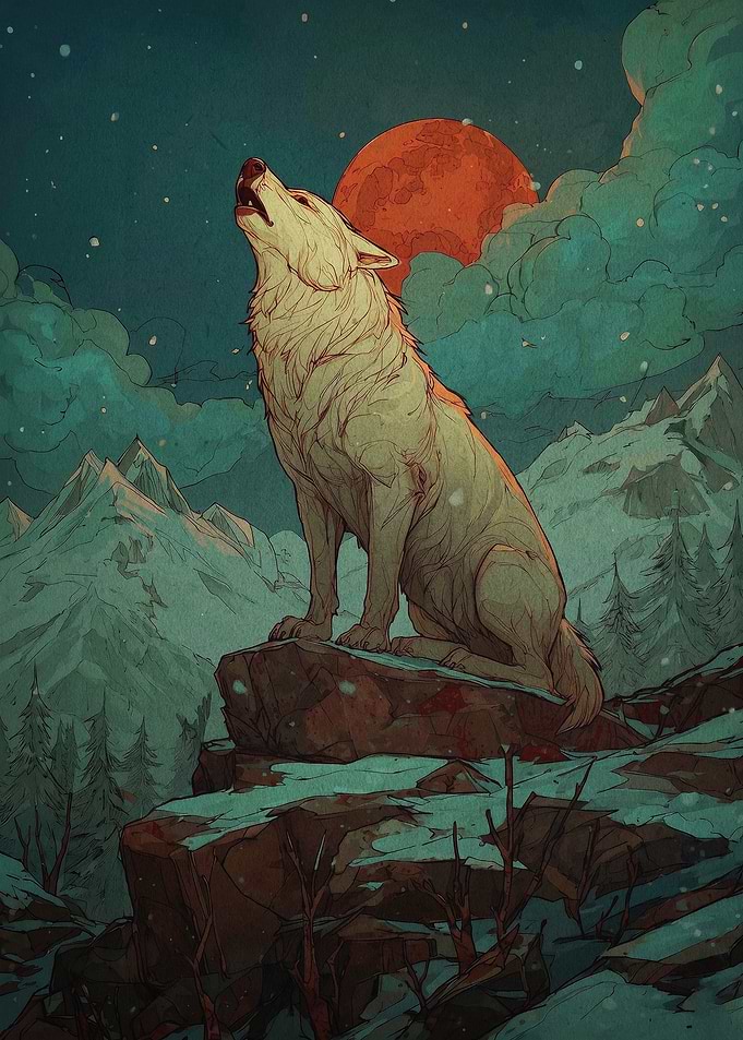 Wolf Moon Vintage Art Poster