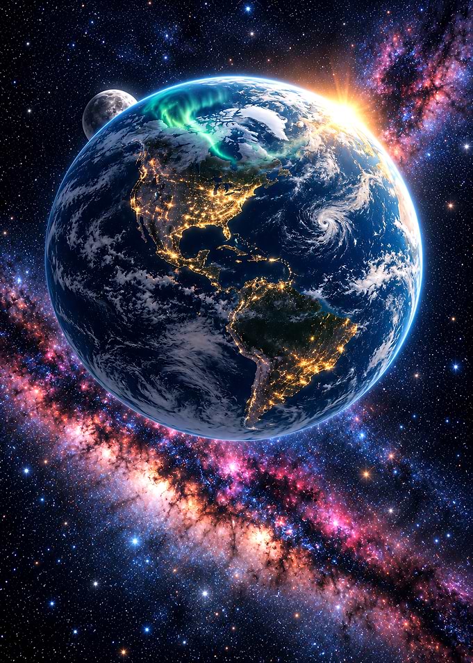 Earth from Space with Aurora