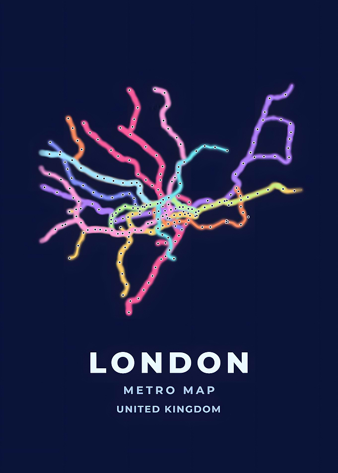 London Neon Subway Map Poster