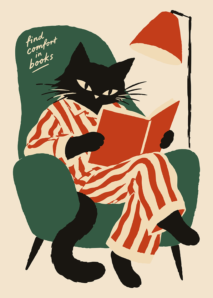 Cat Reading in Armchair Illustration