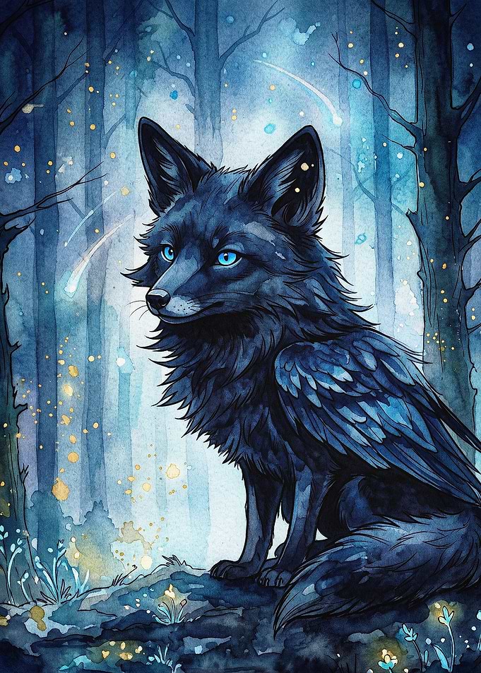 Mystic Fox Watercolor Fantasy Art