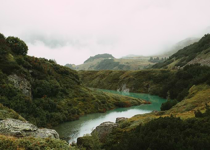 Misty Mountain River Landscape