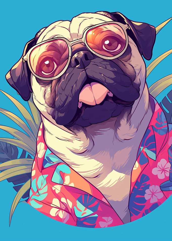 Cool Pug in Tropical Shirt