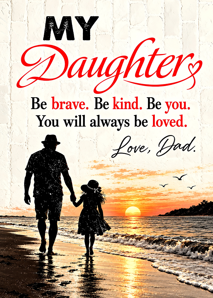 Father and Daughter Beach Sunset Poster