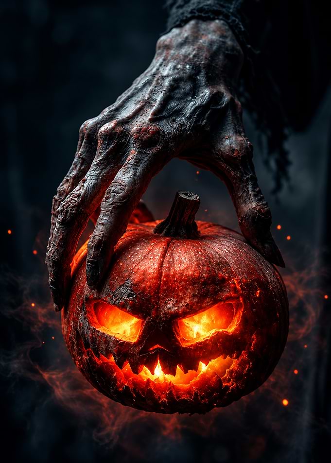 Sinister Claw Holding Glowing Jack-o'-lantern