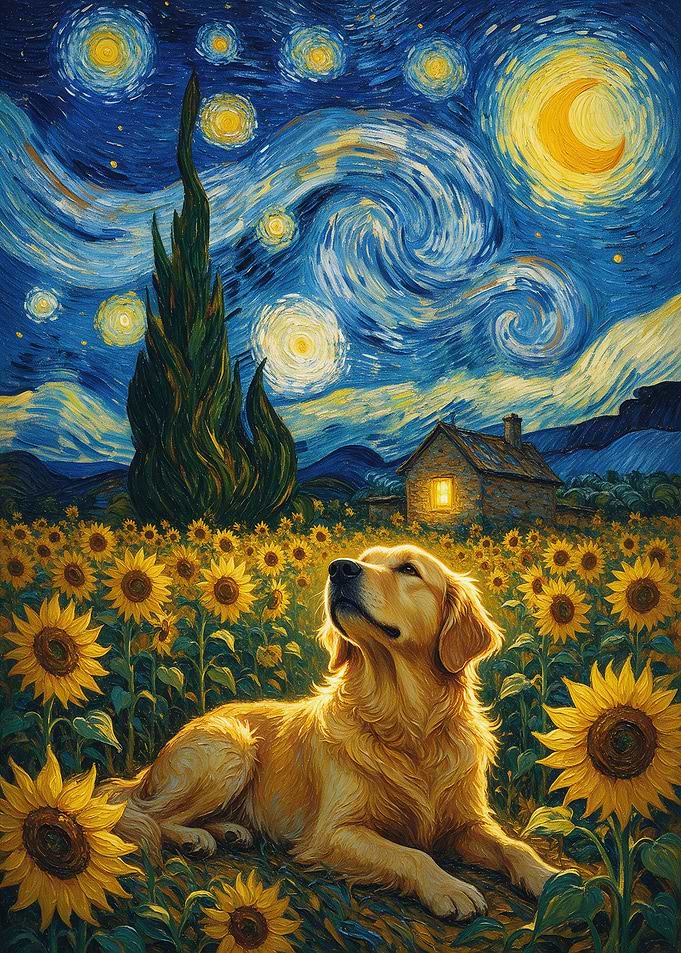 Golden Retriever in Van Gogh Style