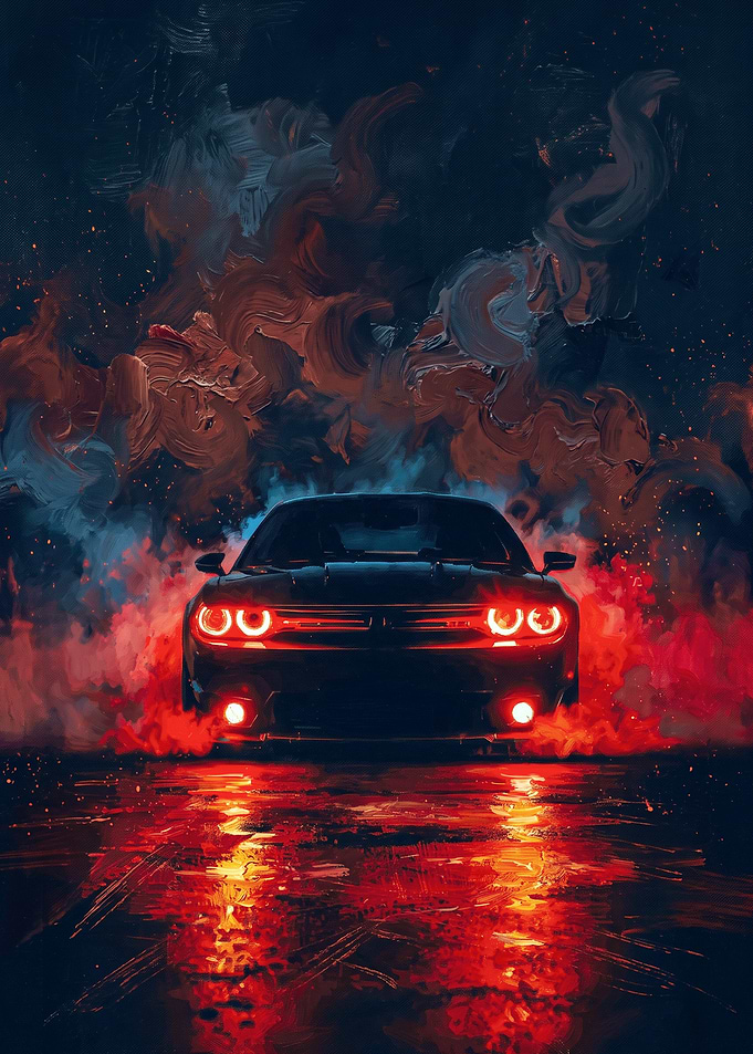 Dodge Challenger in Red Smoke