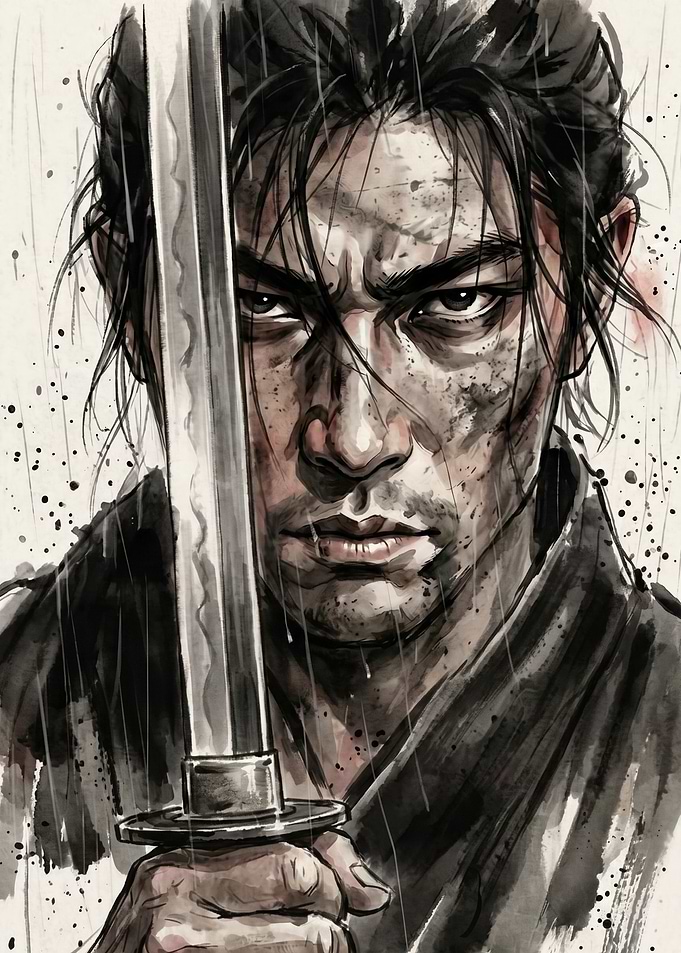 Samurai Warrior Portrait with Katana